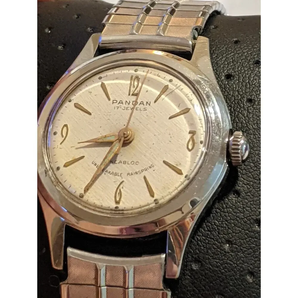 Vintage Pandan Mens Incabloc Mechanical Watch Swiss 17 Jewels Stainless Running
